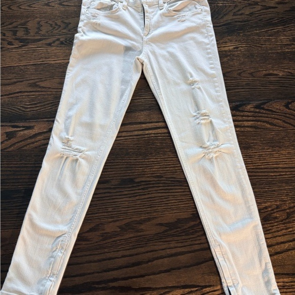 Rag & Bone Zipper Capri White Distressed Skinny Jeans Size 28 Ankle Zip‎